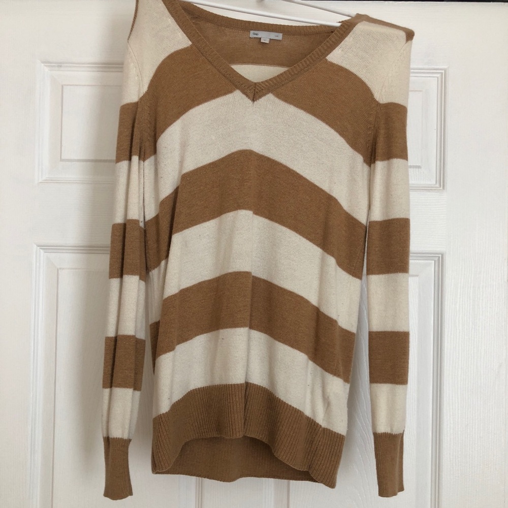 Tan and white striped sweater